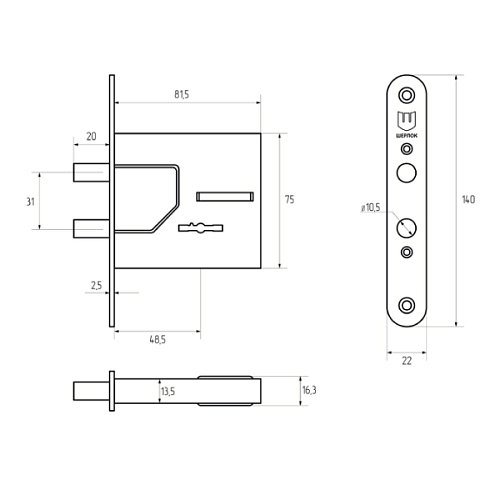 Механізм замка SHERLOCK 02.03 (BS51мм) 3 ключа - Фото №5