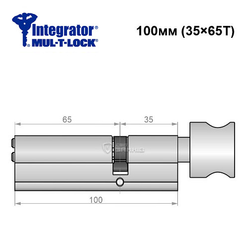 Цилиндр MUL-T-LOCK Integrator 100T (65*35T) никель сатин - Фото №6
