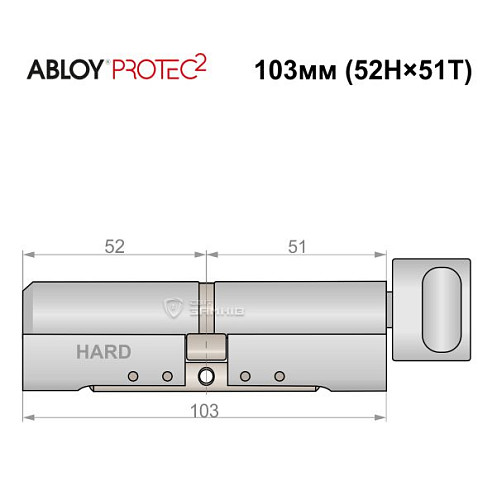 Циліндр ABLOY Protec2 103T (52H*51T) (H - гартована сторона) хром полірований - Фото №5