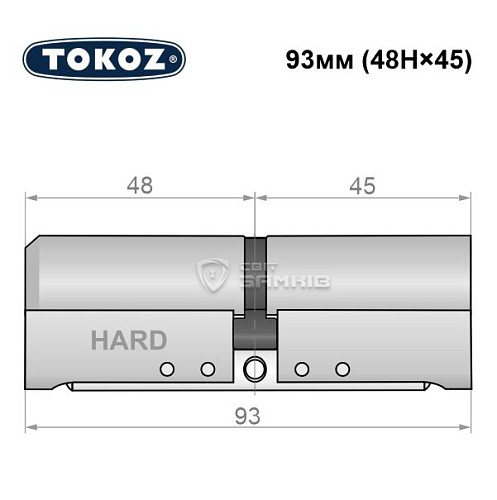 Циліндр TOKOZ Pro400 93 (48H*45) (H - гартована сторона) нікель матовий - Фото №5