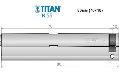 Цилиндр половинка TITAN K55 80 (70*10) никель сатин 3 + 1 ключей - Фото №6