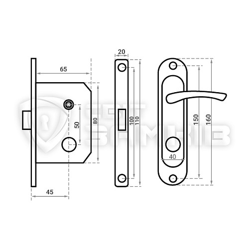 Замок врезной HI-Luke BKP04-H39 (45*50) 18A WC BN/GP - Фото №2