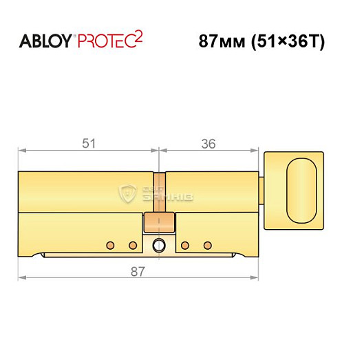 Циліндр ABLOY Protec2 87T (51*36T) латунь полірована - Фото №8