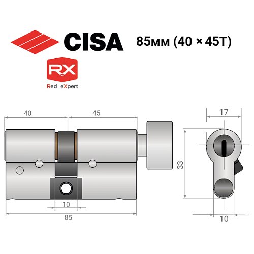 Циліндр CISA RX (модульний) 85T (40*45T) нікель матовий 3 ключі - Фото №14