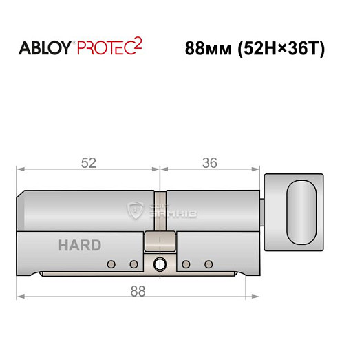 Цилиндр ABLOY Protec2 88T (52H*36T) (H - закаленная сторона) хром полированный - Фото №5