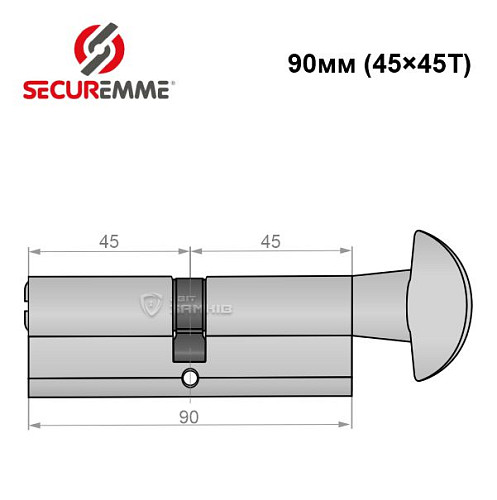 Циліндр SECUREMME K2 90T (45*45T) матовий хром - Фото №6