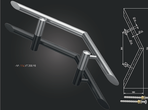 Ручки скоби MEDOS VT 730/300.90 кутові (комплект) нержавіюча сталь - Фото №2