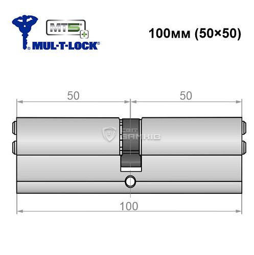 Цилиндр MUL-T-LOCK MTL800/MT5 + MOD 100 (50*50) (модульный) никель сатин - Фото №5
