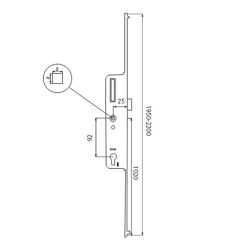 Механізм замка VORNE заскочка 25*92 мм рейка 1950-2200 мм з ригелем - Фото №5