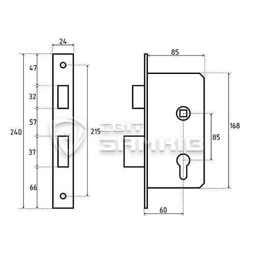 Механизм замка SANTOS 785 (BS60*85мм) нержавеющая сталь - Фото №5