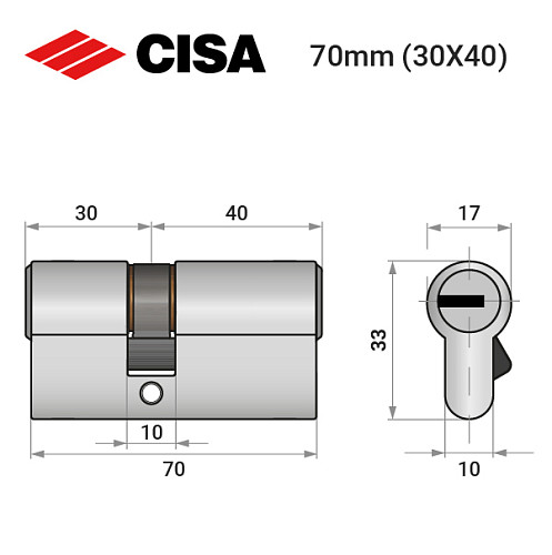 Циліндр CISA ASIX P8 70 (30*40) нікель матовий 3 ключі - Фото №9