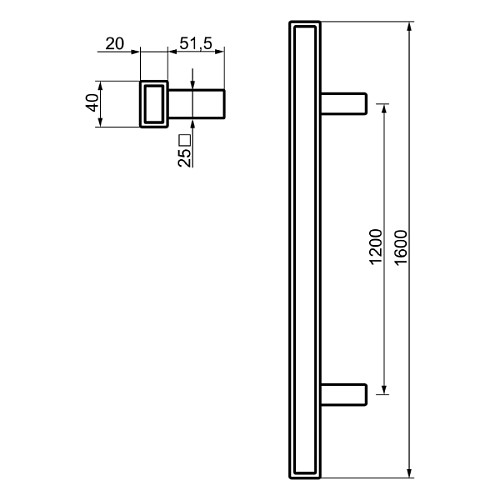 Ручка скоба ABARO Sydney 90° L:1600 X:1200 W:40*20mm BM чорний мат. (половинка) SL - Фото №8