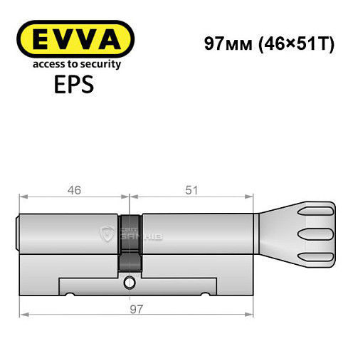 Цилиндр EVVA EPS 97T (46*51T) никель сатин - Фото №5