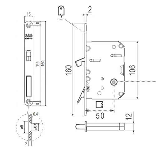 Механизм замка для раздвижной системы AGB Scivola Tre Class WC B089815034 (BS50мм) хром матовый - Фото №4
