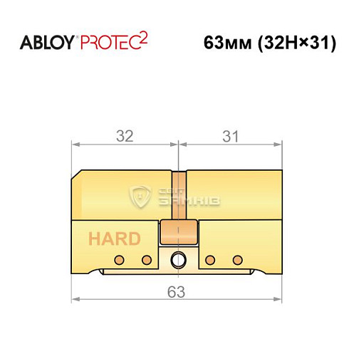 Цилиндр ABLOY Protec2 63 (32H*31) (H - закаленная сторона) латунь полированная - Фото №6