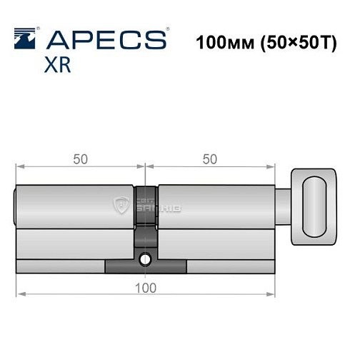 Циліндр APECS XR 100T (50*50T) нікель сатин - Фото №5