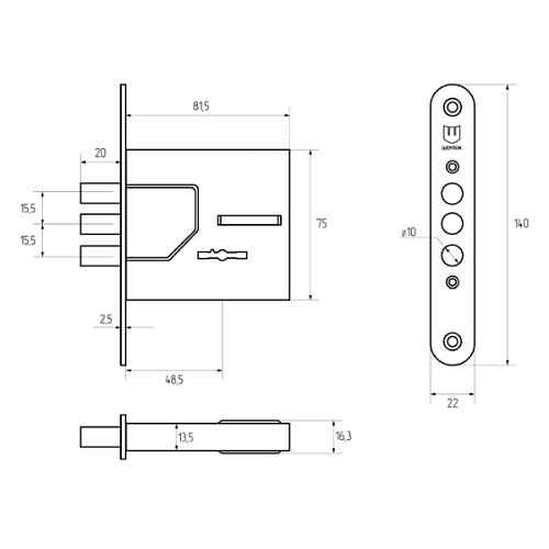 Механизм замка SHERLOCK 03.13 (BS51мм) 3 ключа - Фото №5