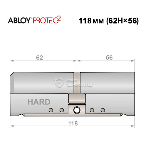 Циліндр ABLOY Protec2 118 (62Н*56) (Н - гартована сторона) хром полірований - Фото №4