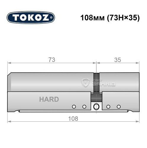 Циліндр TOKOZ Pro400 108 (73H*35) (H - гартована сторона) нікель матовий - Фото №5