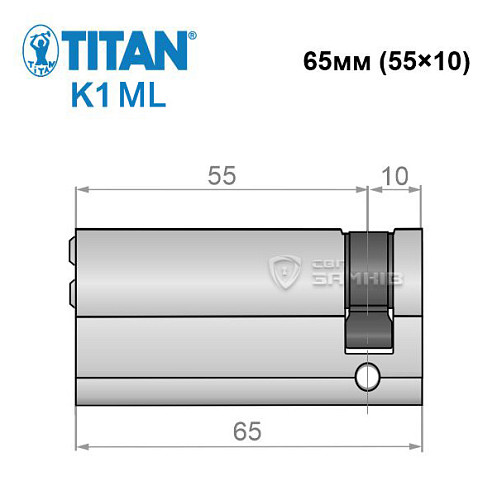 Циліндр половинка TITAN K1 ML 65 (55*10) нікель сатин 5 ключів - Фото №7