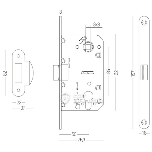 Механизм замка MVM P-2056 PZ (BS50*85мм) пласт.язичок AB старая бронза - Фото №2