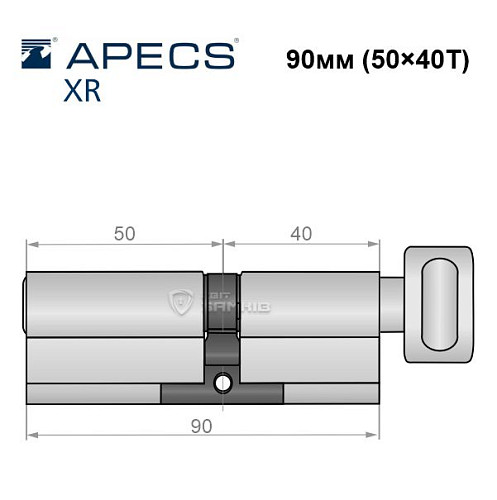 Циліндр APECS XR 90T (50*40T) нікель сатин - Фото №5