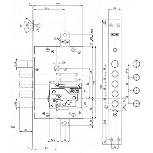 Механизм замка MOTTURA 52.J535G8B05AC4O (BS67*85мм) R правый - Фото №8