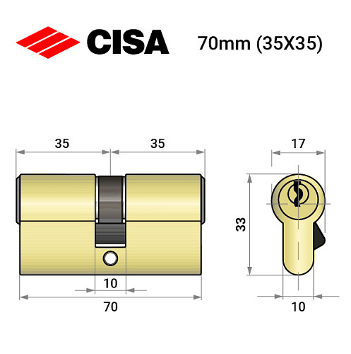 Циліндр CISA LL 08010 70 (35*35) латунь матова - Фото №8