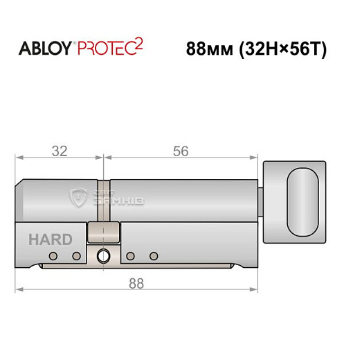 Циліндр ABLOY Protec2 88T (32H*56T) (H - гартована сторона) хром полірований - Фото №5
