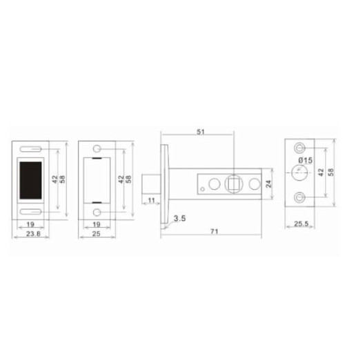 Механизм замка RDA 252 (BS50мм) магнит. язычок AB античная бронза - Фото №2