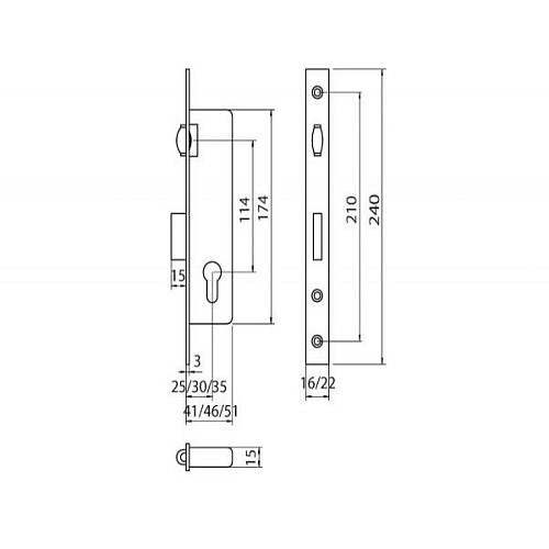 Механизм замка LOB Z-035R (BS35мм, 16мм) без обратн. планки - Фото №2