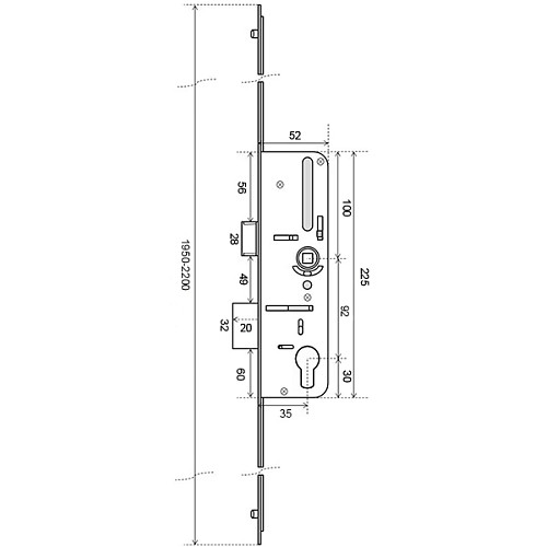 Механизм замка VORNE защелка 35 * 92 мм рейка 1990-2200 мм с ригелем от ключа  - Фото №6