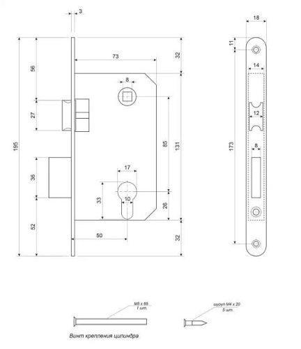 Механизм замка APECS 5300(UA) PZ (BS50*85мм) металл.язычок G золото - Фото №2