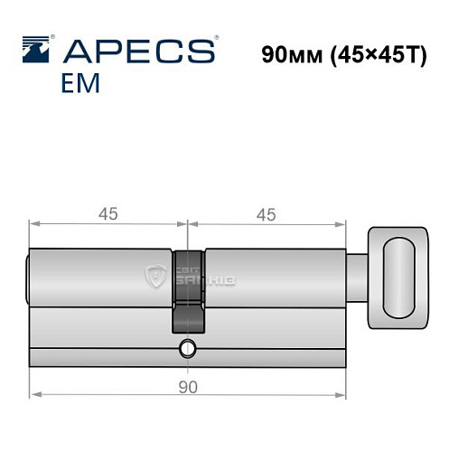 Цилиндр APECS EM 90Т (45*45Т) никель сатин - Фото №5