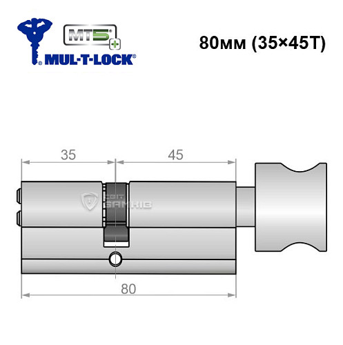 Цилиндр MUL-T-LOCK MTL800/MT5+ 80T (35*45T) никель сатин - Фото №5