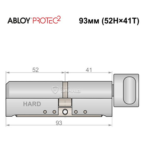 Цилиндр ABLOY Protec2 93T (52H*41T) (H - закаленная сторона) хром полированный - Фото №5