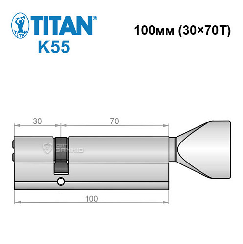 Цилиндр TITAN K55 100Т (30*70T) никель сатин - Фото №6