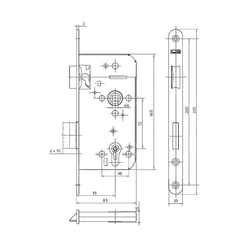 Комплект замка LOB Z755B-KK1 (BS55*72мм) - Фото №2