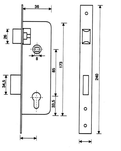 Механизм замка APECS 3800 (BS20*85мм, 22мм) NI никель - Фото №2
