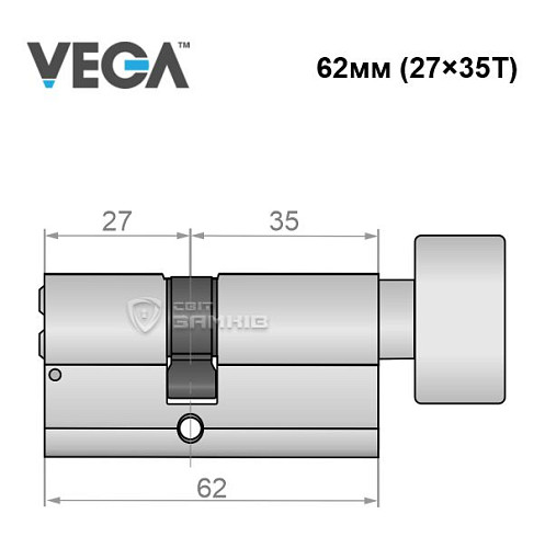 Циліндр VEGA VP-7 62T (27*35T) нікель сатин - Фото №5