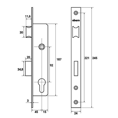 Механізм замка ABARO P920-45 (BS45*92, 24 мм) язичок нержавіюча сталь - Фото №10