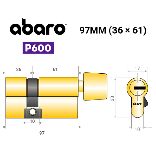 Циліндр ABARO P600 (модульний) 97T (36*61T) G латунь полірована 5 ключів - Фото №18