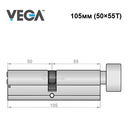 Цилиндр VEGA VP-7 105T (50*55T) никель сатин - Фото №5