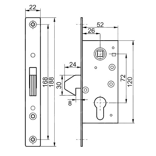 Механізм замка для розсувної системи KOWAL H-60 (BS26*72мм) гакоподібний - Фото №3