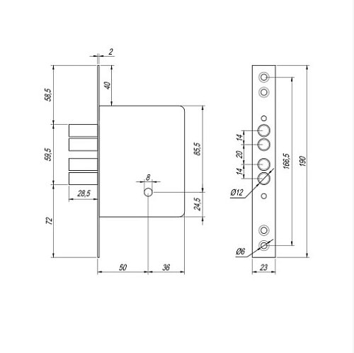 Механізм замка APECS 97-K (BS50мм) G золото - Фото №2