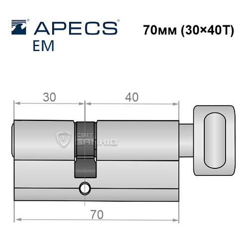 Циліндр APECS EM 70T (30*40T) нікель сатин - Фото №5
