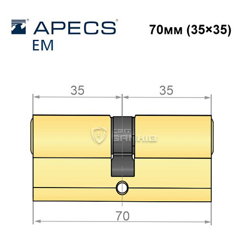 Циліндр APECS EM 70 (35*35) латунь матова  - Фото №4