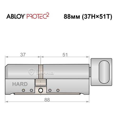 Циліндр ABLOY Protec2 88T (37H*51T) (H - гартована сторона) хром полірований - Фото №5