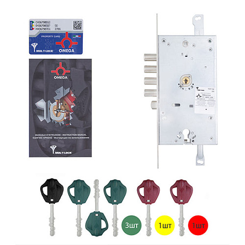 Механизм замка MUL-T-LOCK Omega OFMPB30328L / metal VIP / 3in1 двухсистемный (BS65 * 85мм) хром полированный без об.планки - Фото №7