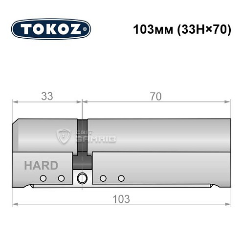 Циліндр TOKOZ Pro400 103 (33H*70) (H - гартована сторона) нікель матовий - Фото №5